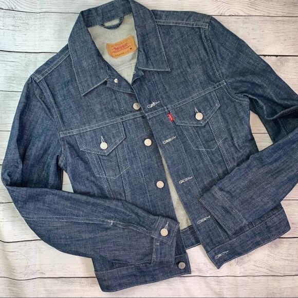 Levi's Girl’s Dark Wash Denim Trucker Jean Jacket Size Girls Medium Vintage - Picture 1 of 10